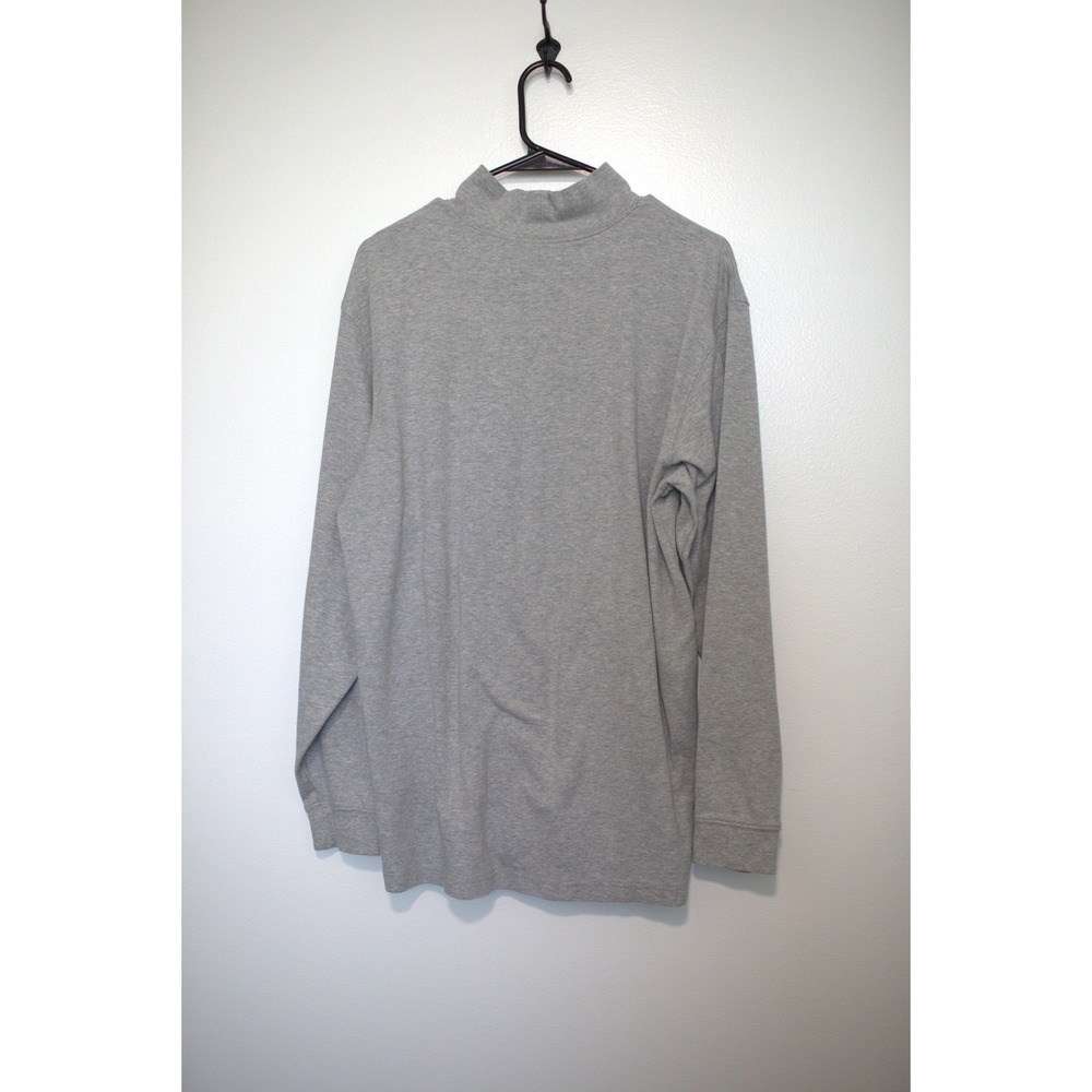 LL Bean Mens Large Tall Gray Mock Neck Long Sleeve Shirt Heathered Jersey Knit